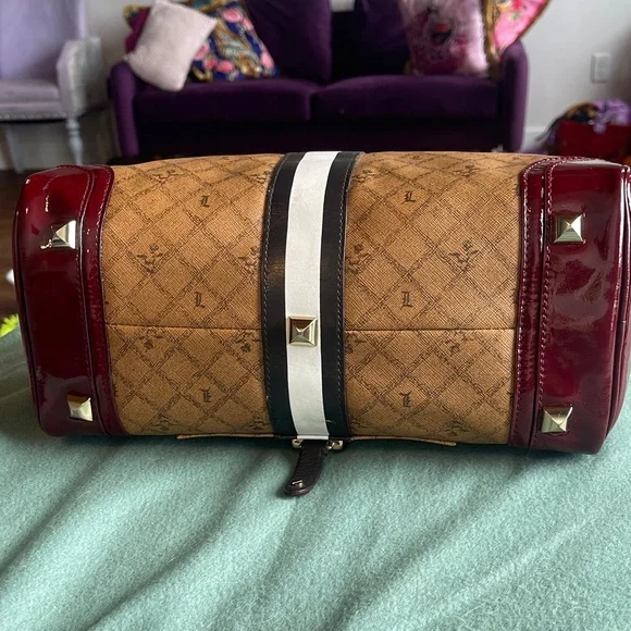 L.A.M.B. Lipstick Red patent Leather & Monogram canvas bag Gwen Stefani. Vintage - Picture 5 of 6
